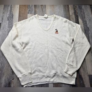 Disney Vintage Mickey Mouse Florida Sweater V-Neck White Medium